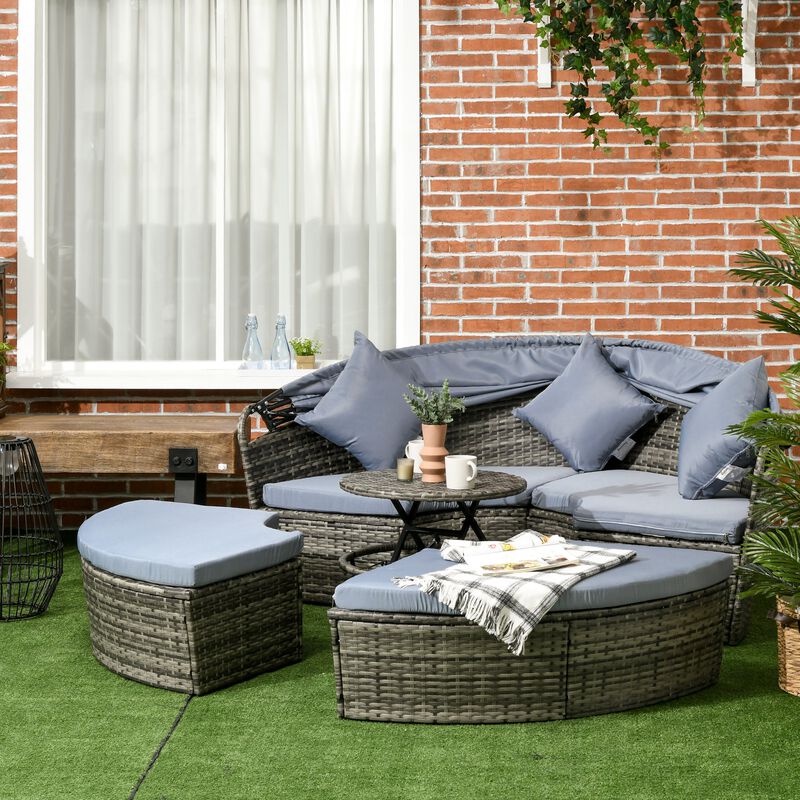 Versatile Patio Ensemble: 4pc Rattan Set with Convertible Daybed & Canopy