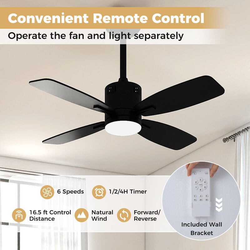 Black 42" Ceiling Fan with Light, 6 Speeds, Remote, 3CCT LED & 4H Timer image number 5