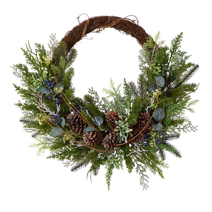 Hivvago 30" Pine and Pinecone Artificial Christmas Wreath on Twig Ring