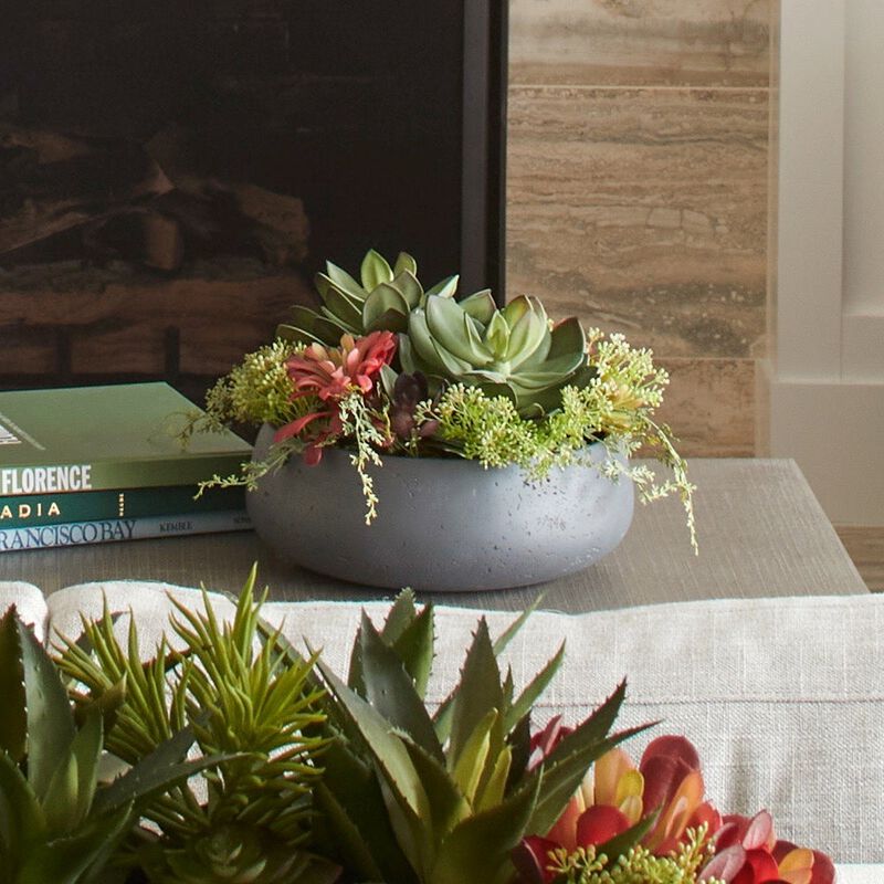 Round Artificial Succulent Arrangement, Gray Planter image number 9