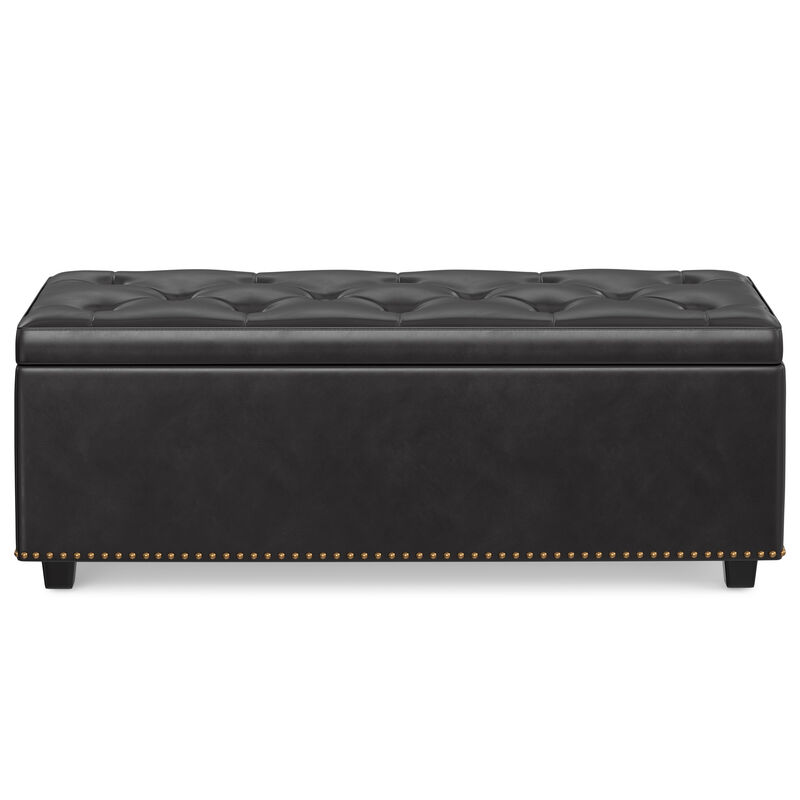 Hamilton Lift Top Rectangular Storage Ottoman in Tanners Brown Faux Leather image number 1