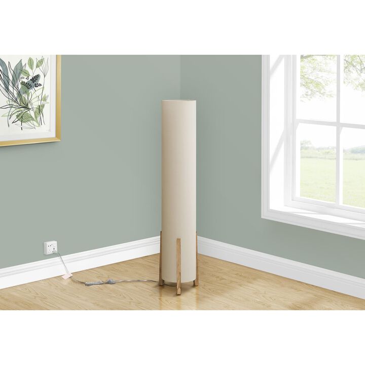 Monarch Specialties 9755, Brown Cream Shade, Contemporary Lighting Floor Lamp Wood Look Base Ivory, 11" L x 11" W x 50" H