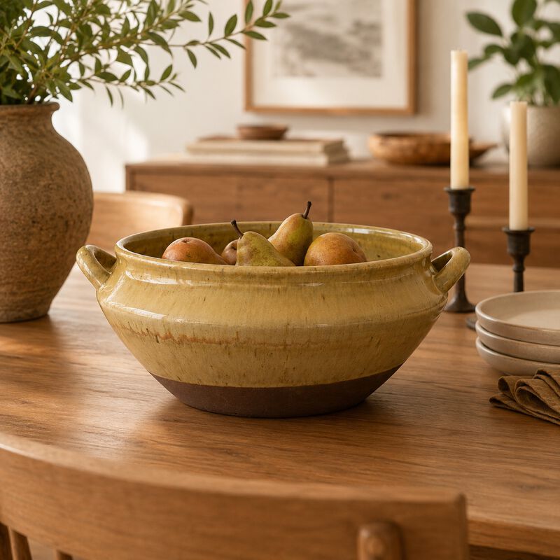 Decorative Serving Bowl, 2 Tone Rustic Brown Glazed Ceramic, 11 Inch image number 8