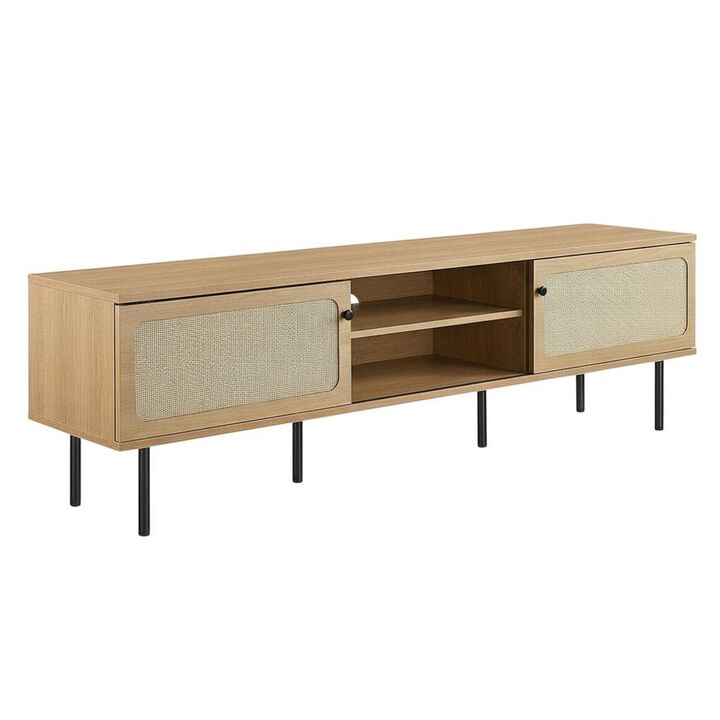 Wooden TV stand in brown with spacious surface and sturdy base