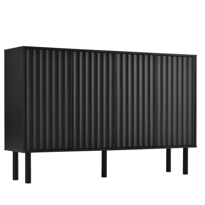 TATEUS Minimalist Sideboard - 4-Door Fluted Storage with 5 Solid Wood Legs
