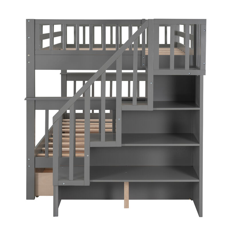 Merax Stairway Full-Over-Full Bunk Bed with Drawer