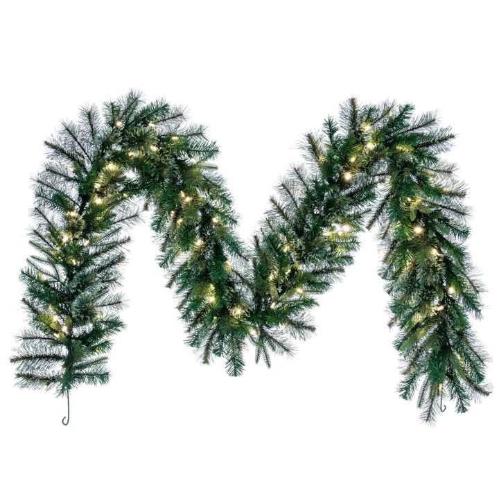 Vickerman 9' x 14" Cashmere Pine Artificial Christmas Garland with 240 PE/PVC Tips and 100 Warm White LED Mini Lights, Dura-Lit Technology, 120V AC, Heavy Duty Wire Frame for Shape Retention