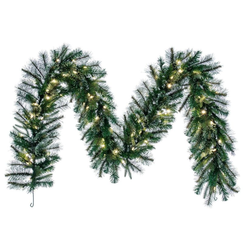 Vickerman 9' x 14" Cashmere Pine Artificial Christmas Garland with 240 PE/PVC Tips and 100 Warm White LED Mini Lights, Dura-Lit Technology, 120V AC, Heavy Duty Wire Frame for Shape Retention image number 0