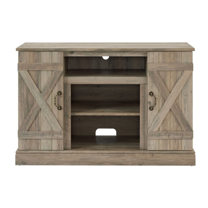 Farmhouse Classic Media TV Stand Antique Entertainment Console for TV up to 50" with Open and Closed Storage Space, Gray Wash, 47" Wx15.5" Dx30.75" H