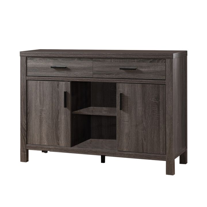 Wooden Buffet with 2 Drawers and 2 Door Cabinets, Distressed Gray-Benzara