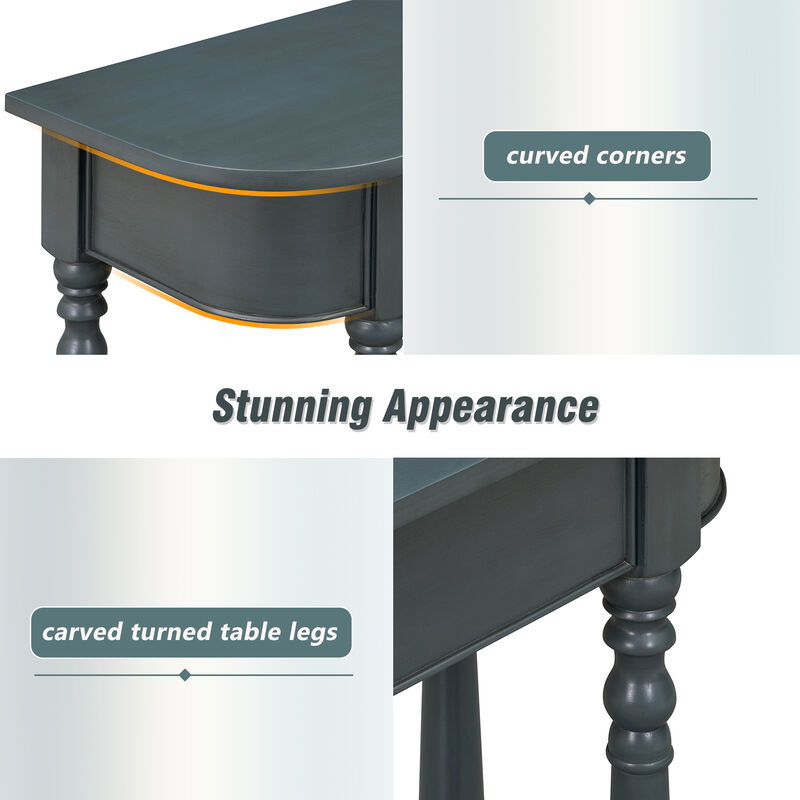 Whisen Retro Corner-curved Console Table with Top Drawer and Open Shelf for Living Room and Entryway - Beige