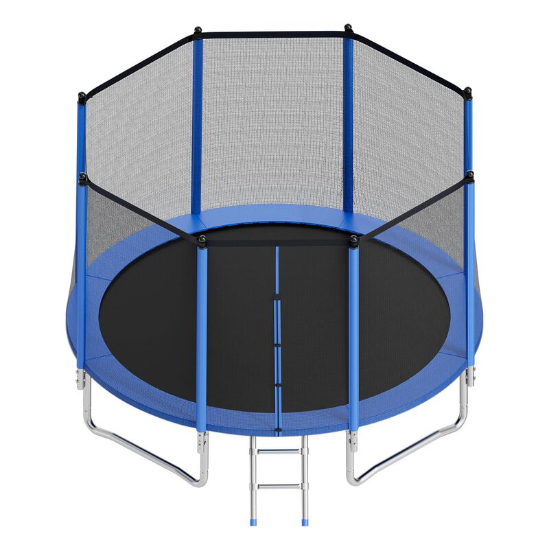 Heavy Duty Outdoor Trampoline with Enclosure Net, Round Backyard Trampoline for Kids & Adults-Blue image number 7