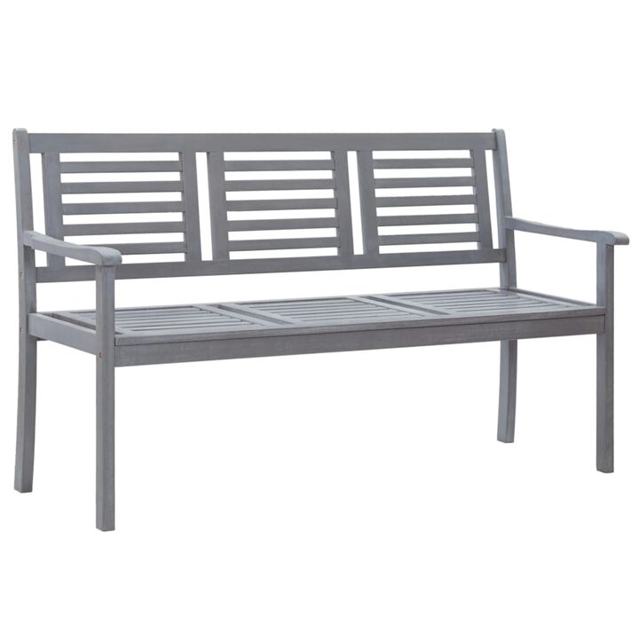 vidaXL 3-Seater Patio Bench 59.1" Gray Solid Wood Eucalyptus