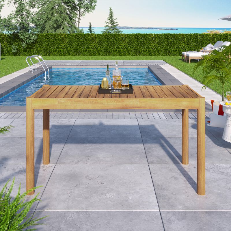 4-6 Seater Patio Dining Table, Light Teak Outdoor Table, Non-Slip Outdoor Dinner Table image number 2
