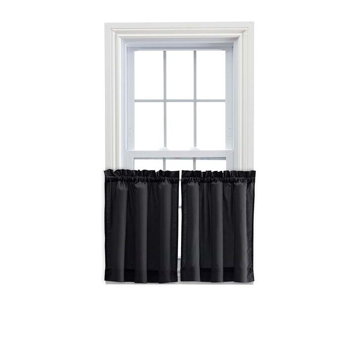 Ellis Stacey Solid Color Window 1.5" Rod Pocket Fabric Tailored Tier Pair 56"x36" Black