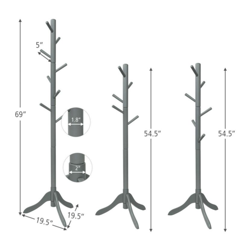 Hivvago Adjustable Wooden Tree Coat Rack with 8 Hooks