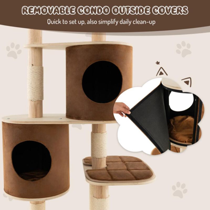 Hivvago 6-Tier Wooden Cat Tree with 2 Removeable Condos Platforms and Perch