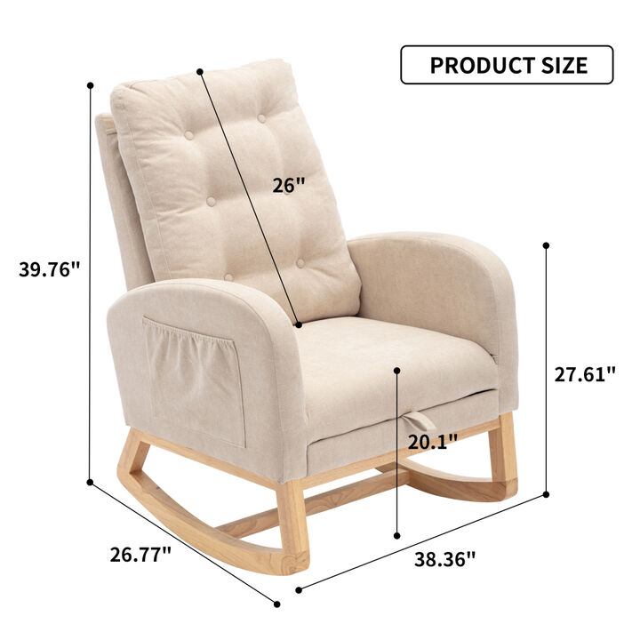 Accent Rocking Chair with Footrest High Back Rubber Wood Rocking Legs Bedroom Living Space 26.77D X 38.36W X 39.76H Inch