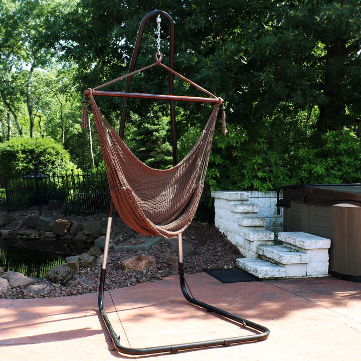 Sunnydaze Extra Large Rope Hammock Chair with Adjustable Stand - Mocha