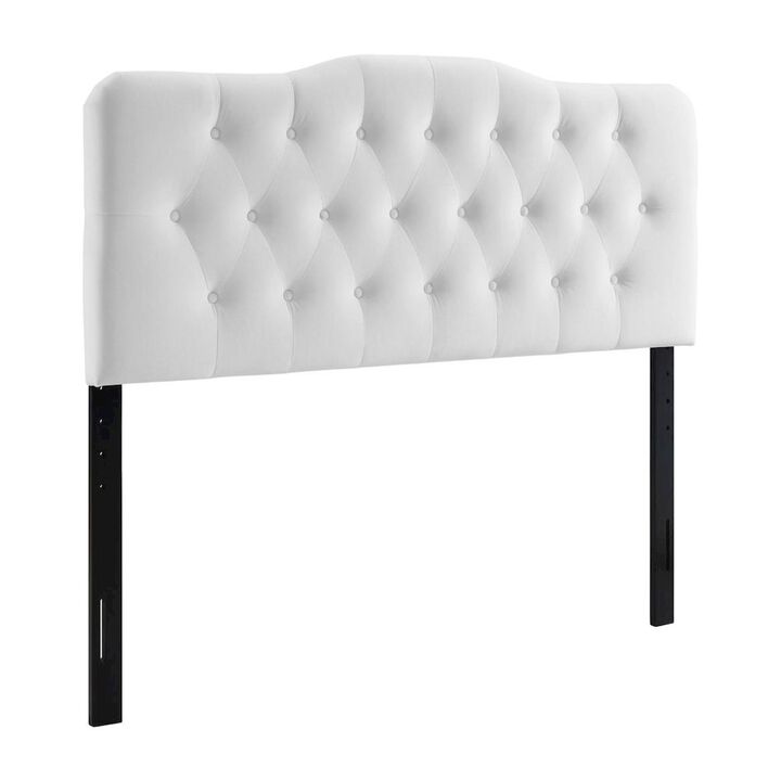 White Velvet Tufted Headboard with Diamond Pattern and Durable Upholstery