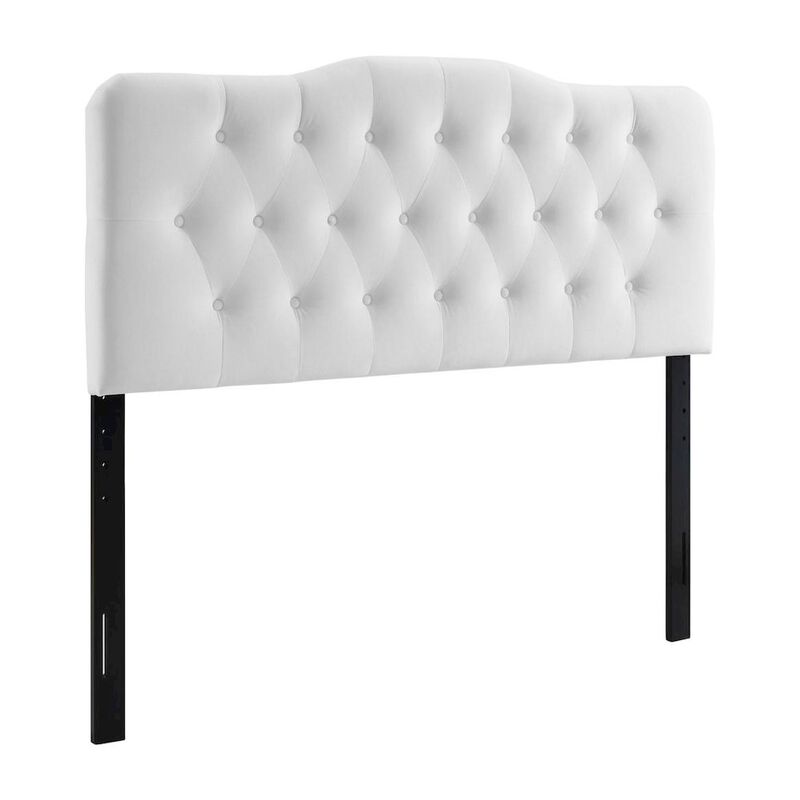 White Velvet Tufted Headboard with Diamond Pattern and Durable Upholstery image number 0