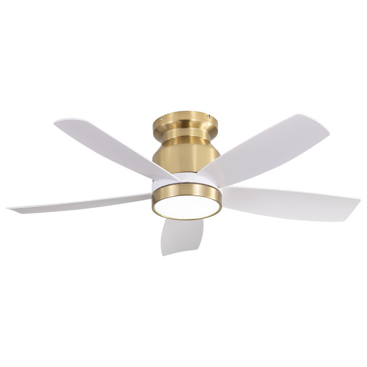 42 Inch Flush Mount Ceiling Fans with LED Light 22W and Remote Control 5 ABS Fan Blades for Indoor