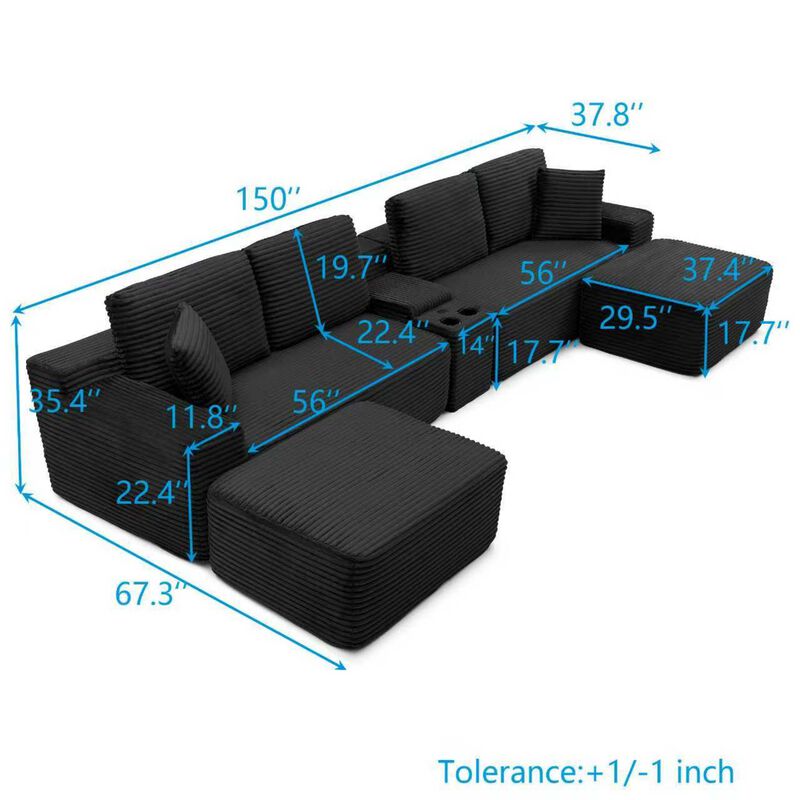 Krebro Oversized Corduroy Sectional Sofa image number 9