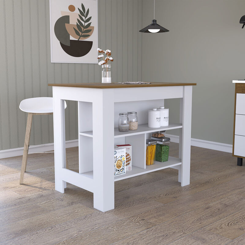 Streamdale Cala Kitchen Island, Four Legs, Three Shelves - White Walnut image number 4
