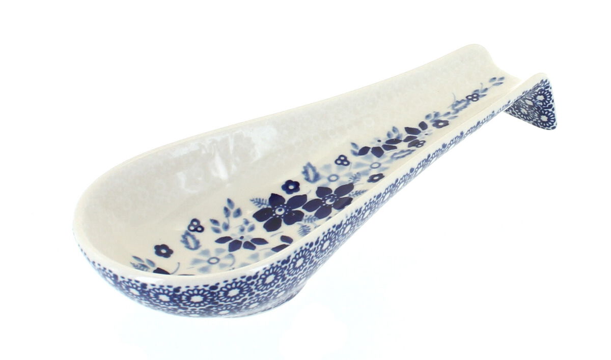 Blue Rose Polish Pottery Red Daisy Medium Spoon Rest