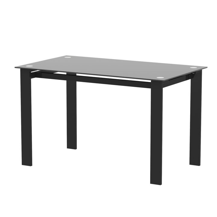 Modern Tempered Glass Dining Table with Rectangular Metal Legs