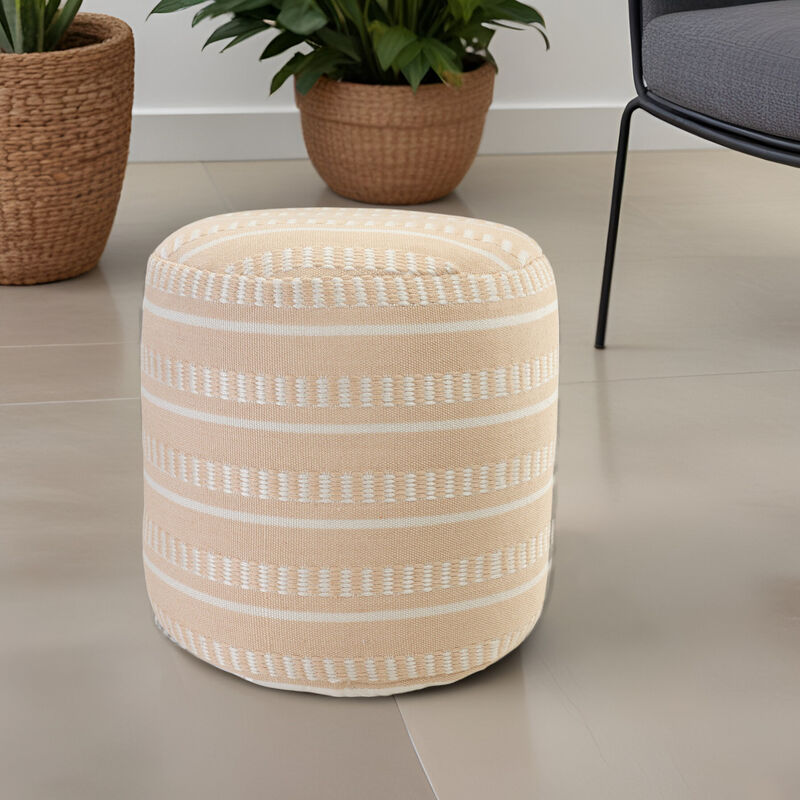 Polyester Round Striped Indoor Outdoor Pouf Ottoman
