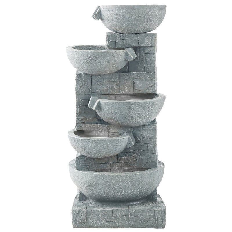 5-Tier Outdoor Water Fountain with LED Light, Cascading Bowl Design for Garden Patio image number 0