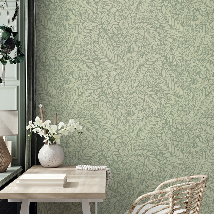 Florence Green Leaf Wallpaper