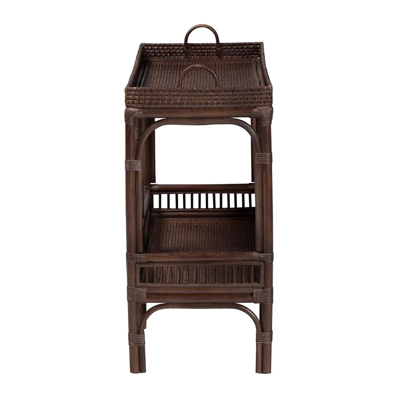 bali & pari Lombok Natural Rattan Console Table - Handwoven Wicker 2-Tier Accent Table with Raised Tray Top for Living Room or Entryway image number 2