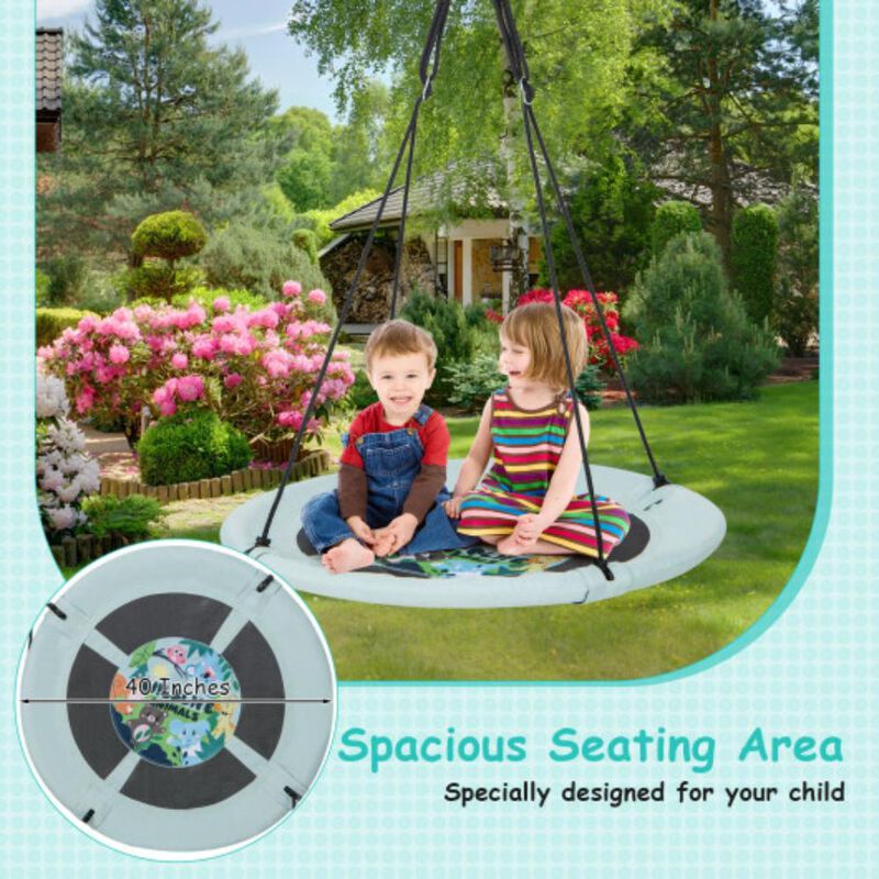 Hivvago 40 Inches Saucer Tree Swing with Adjustable Hanging Ropes and 900D Oxford Fabric - Forest