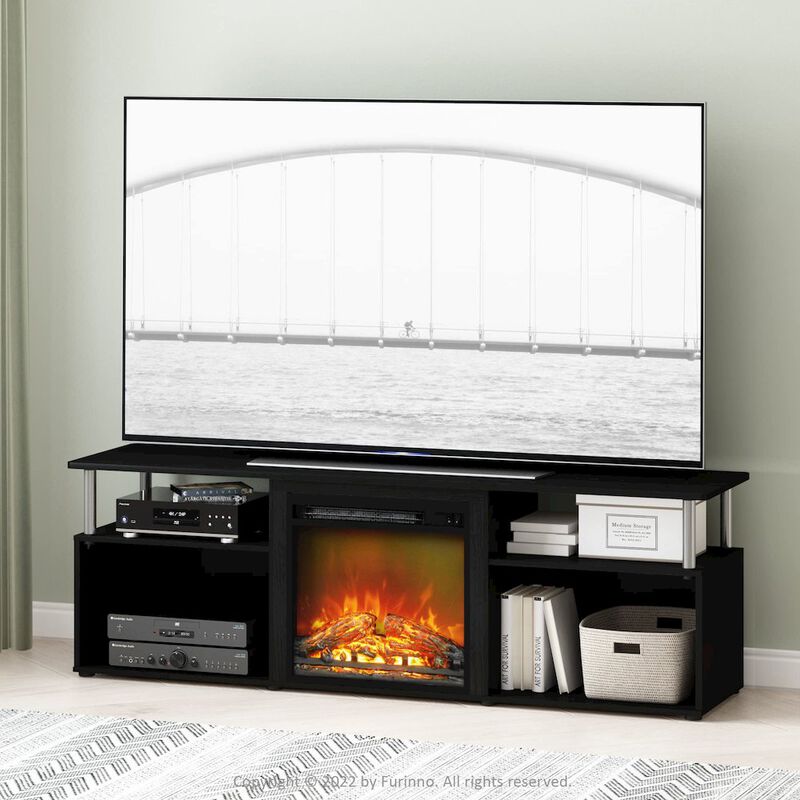 Furinno Jensen Fireplace Entertainment Center for TV up to 70 Inch with Stainless Steel Tubes, Americano/Chrome