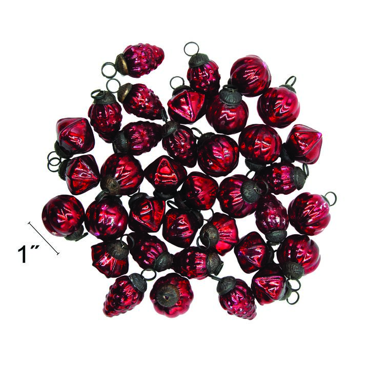 36-Piece Embossed Mercury Glass Ornament Set, Red