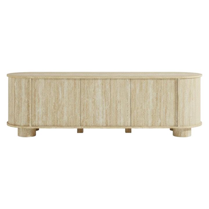 Gray Faux Travertine TV Stand with Solid Mango Construction