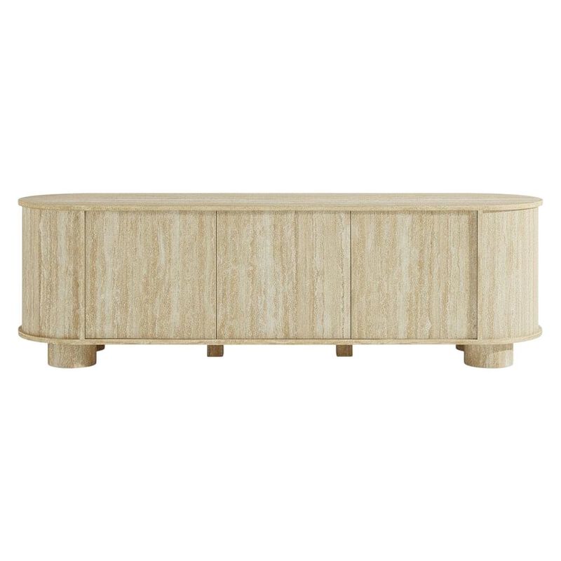 Gray Faux Travertine TV Stand with Solid Mango Construction image number 1