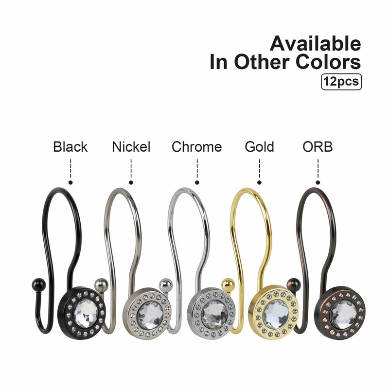Utopia Alley Rust-Resistant Metal Double Shower Curtain Hooks with Large Center Crystal, Shower Hooks Hangers for Bathroom, Kitchen Utensils, Curtains, Clothing, Towels etc - Set of 12 image number 8