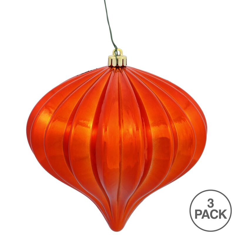 Vickerman 5.7" Burnished Orange Shiny Onion Christmas Ornament, UV Treated, Set of 3 image number 4
