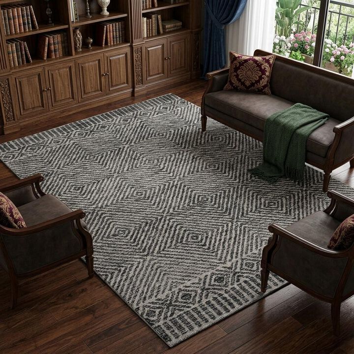 HomeRoots 8' X 11' Gray And Black Wool Geometric Hand Tufted Area Rug