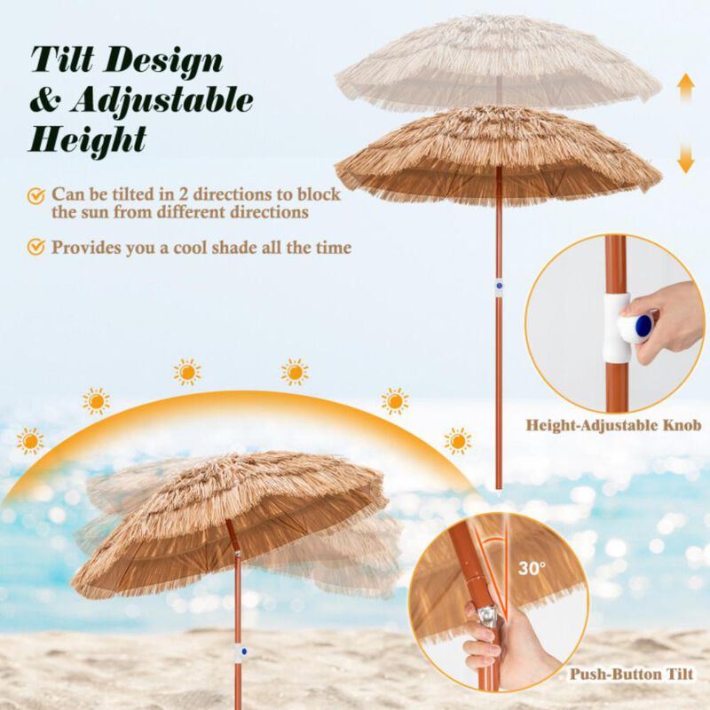 Hivvago 6 Feet Thatched Patio Umbrella with Tilt Design and Carrying Bag