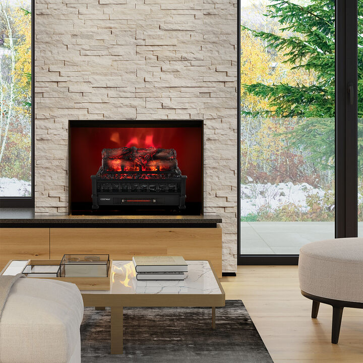 20 Inch Electric Fireplace Heater with Realistic Pinewood Ember Bed-Black