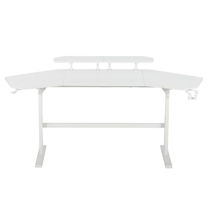 Gaming Desk with Shelves & Accessory Holder, White