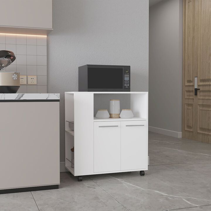 Bremerton Kitchen Cart, 2 Doors, 3 Shelves, 4 Wheels, White