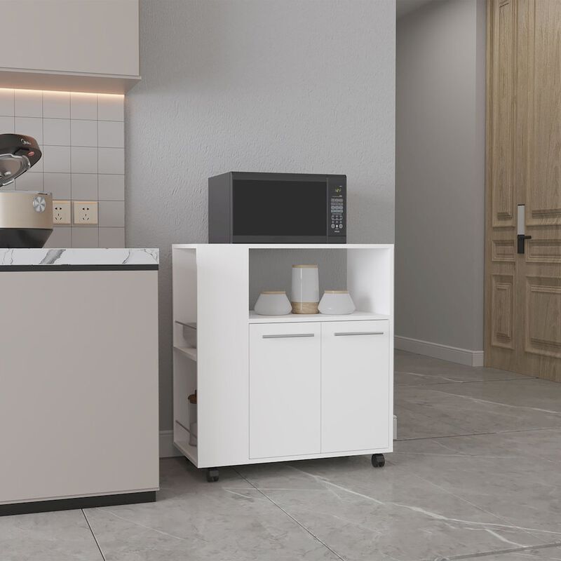 Bremerton Kitchen Cart, 2 Doors, 3 Shelves, 4 Wheels, White