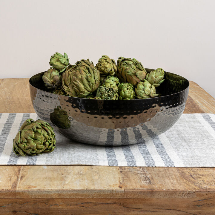Round Hammered Metal Serving and Mixing Bowl, Copper Finish