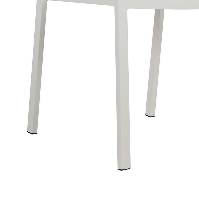 Fifi 21 Inch Set of 6 Dining Chairs, Aluminum Frames, Pure White Fabric-Benzara