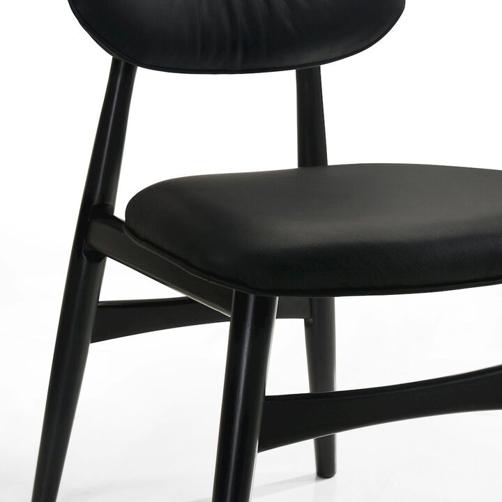 Omax Decor Joss Solid Wood Leather Dining Chairs in Black (Set of 2)